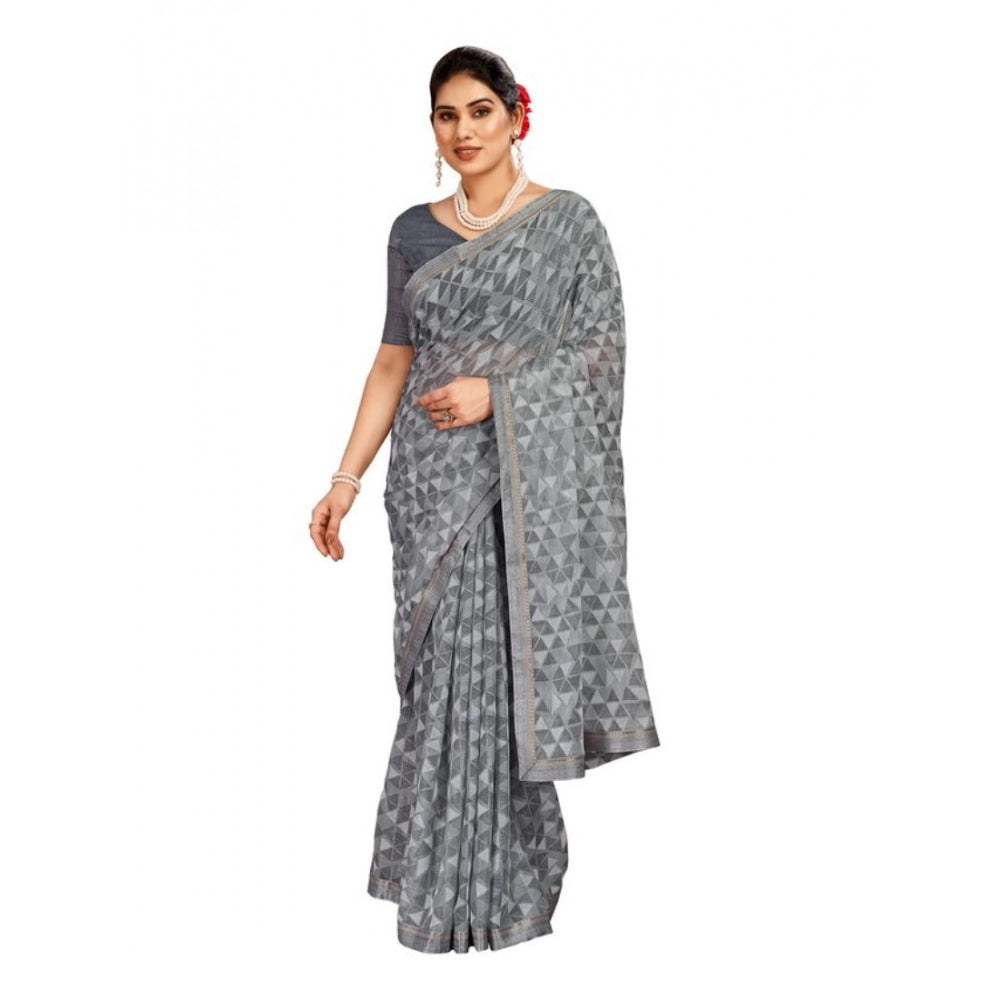 Shopper Beast Women's Zomto Printed Saree With Unstitched Blouse (Grey, 5-6 Mtrs)