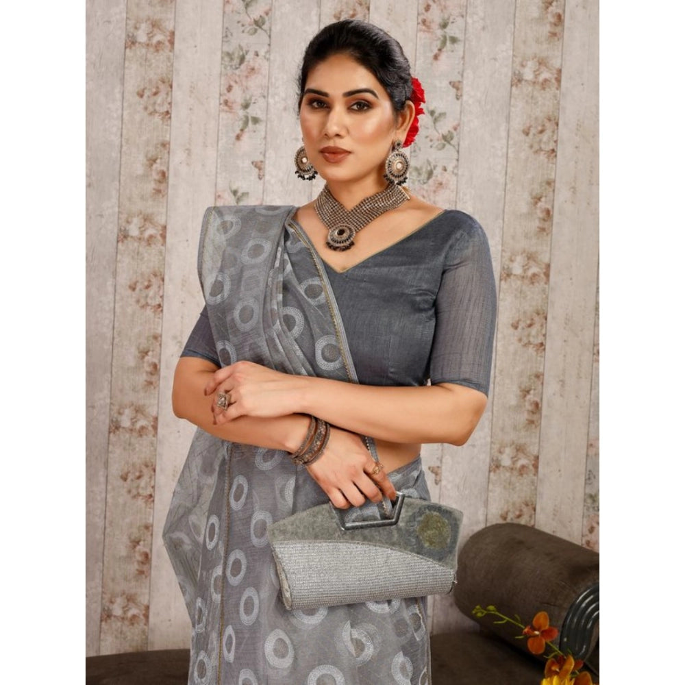 Shopper Beast Women's Linen Gola Printed Saree With Unstitched Blouse (Grey, 5-6 Mtrs)