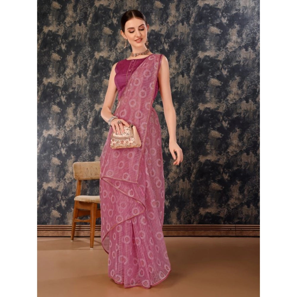 Shopper Beast Women's Linen Gola Printed Saree With Unstitched Blouse (Purple, 5-6 Mtrs)