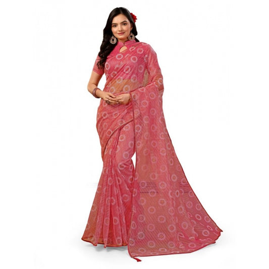 Shopper Beast Women's Linen Gola Printed Saree With Unstitched Blouse (Light Pink, 5-6 Mtrs)