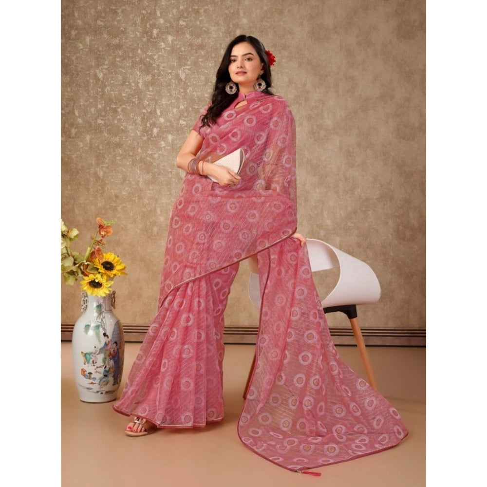 Shopper Beast Women's Linen Gola Printed Saree With Unstitched Blouse (Light Pink, 5-6 Mtrs)