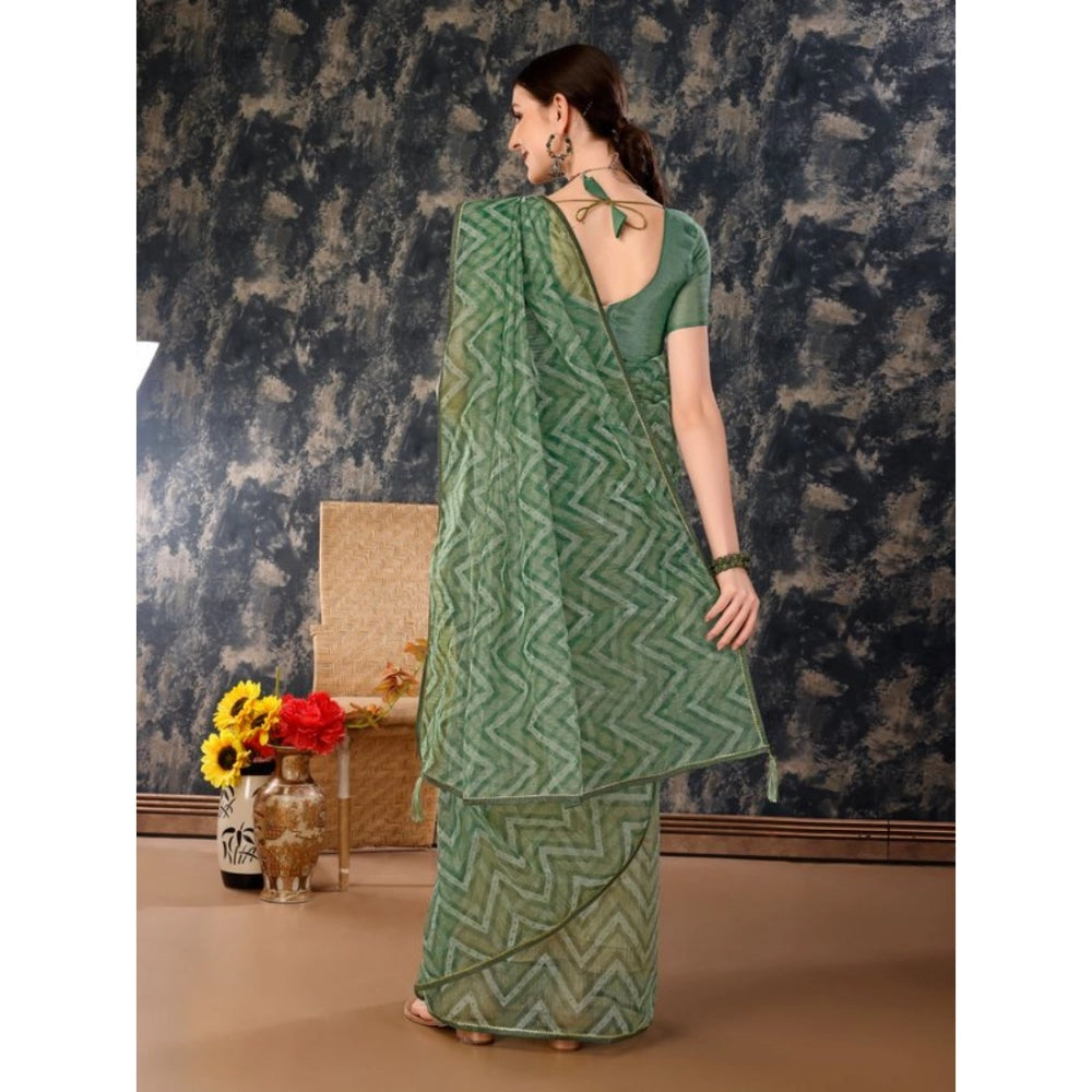 Shopper Beast Women's Linen Zig Zag Saree With Unstitched Blouse (Green, 5-6 Mtrs)