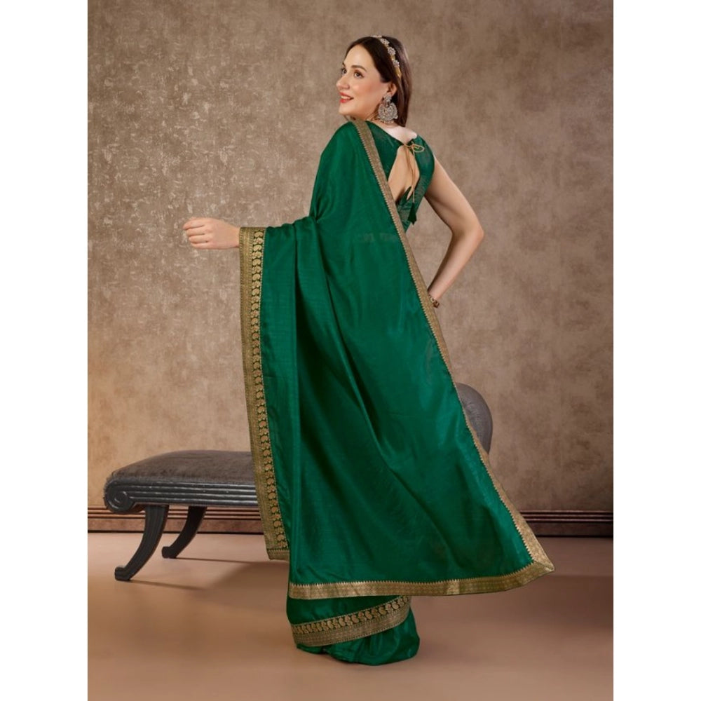 Shopper Beast Women's Vichitra Plain Saree With Unstitched Blouse (Green, 5-6 Mtrs)