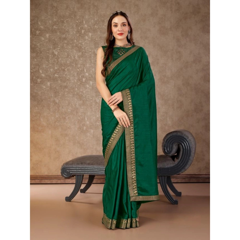 Shopper Beast Women's Vichitra Plain Saree With Unstitched Blouse (Green, 5-6 Mtrs)