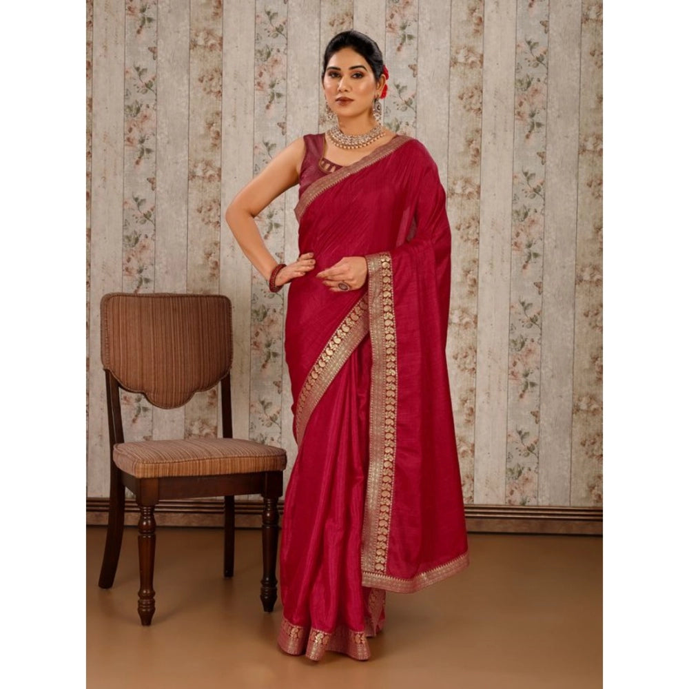 Shopper Beast Women's Vichitra Plain Saree With Unstitched Blouse (Maroon, 5-6 Mtrs)