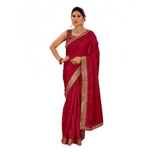 Shopper Beast Women's Vichitra Plain Saree With Unstitched Blouse (Maroon, 5-6 Mtrs)