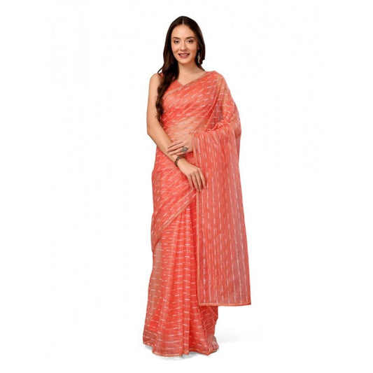 Shopper Beast Women's Linen Line Saree With Unstitched Blouse (Orange, 5-6 Mtrs)