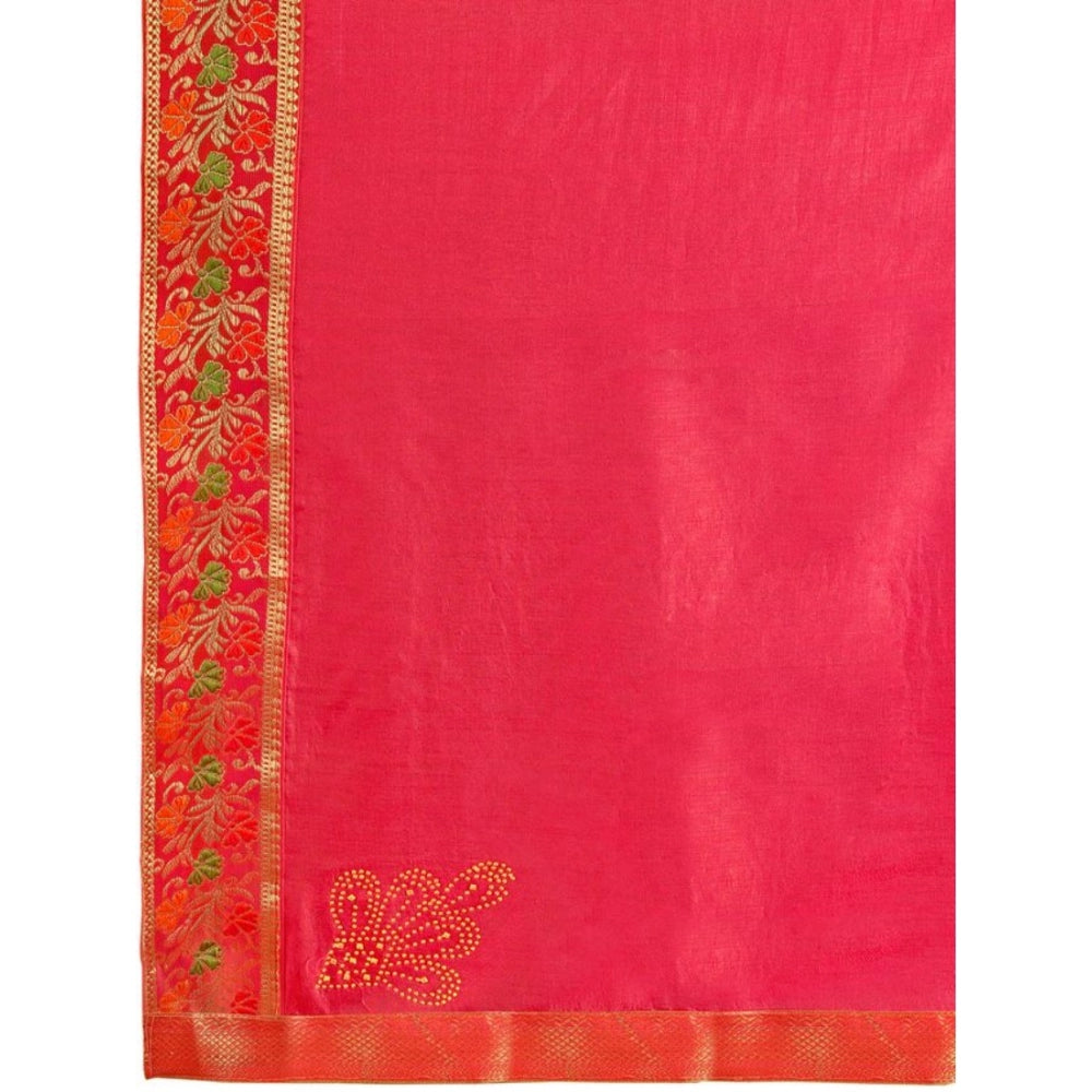 Shopper Beast Women's Vichitra Swiroshki Butta Saree With Unstitched Blouse (Pink, 5-6 Mtrs)