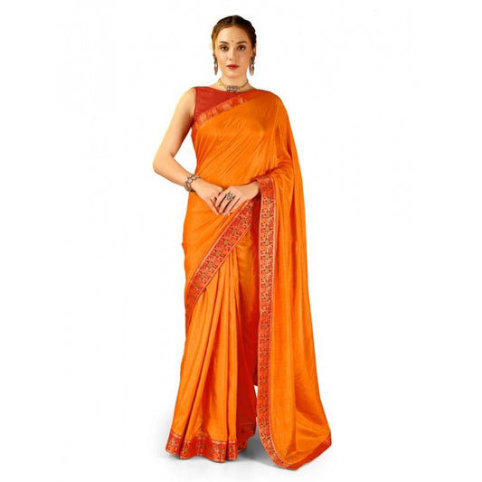 Shopper Beast Women's Vichitra Swiroshki Butta Saree With Unstitched Blouse (Yellow, 5-6 Mtrs)