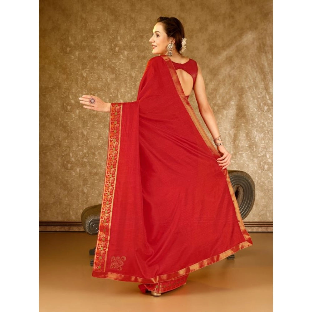 Shopper Beast Women's Vichitra Swiroshki Butta Saree With Unstitched Blouse (Red, 5-6 Mtrs)