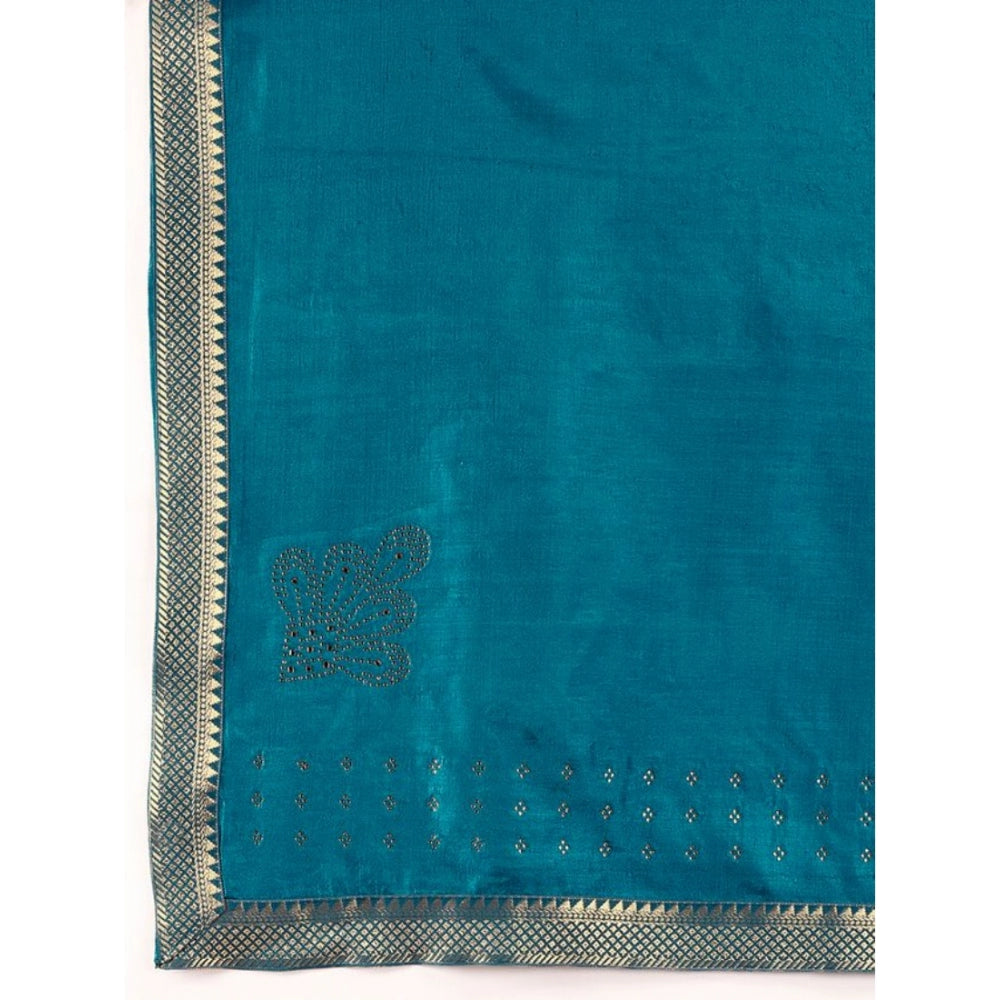 Shopper Beast Women's Vichitra Swiroshki Butta Saree With Unstitched Blouse (Blue, 5-6 Mtrs)