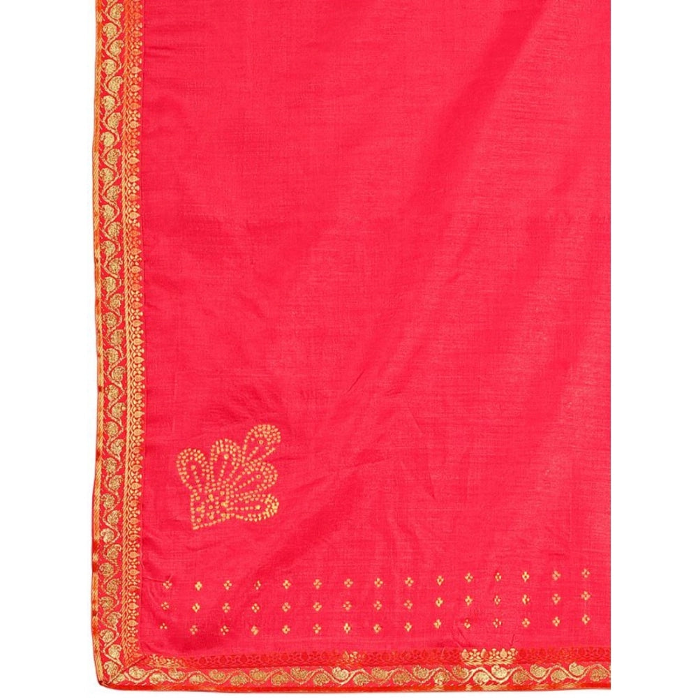 Shopper Beast Women's Vichitra Swiroshki Butta Saree With Unstitched Blouse (Pink, 5-6 Mtrs)