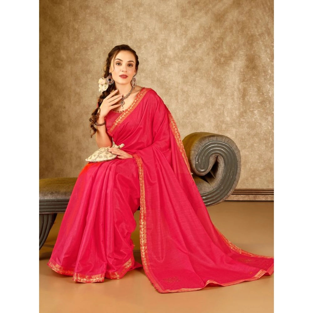 Shopper Beast Women's Vichitra Swiroshki Butta Saree With Unstitched Blouse (Pink, 5-6 Mtrs)