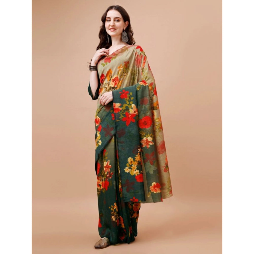 Shopper Beast Women's PC Vichitra Floral Printed Saree With Unstitched Blouse (Multicolor, 5-6 Mtrs)