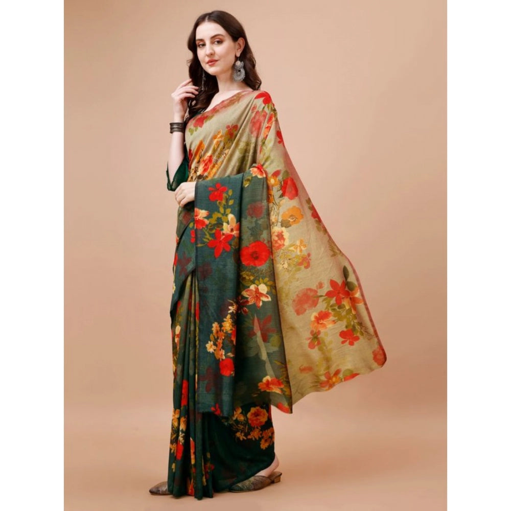 Shopper Beast Women's PC Vichitra Floral Printed Saree With Unstitched Blouse (Multicolor, 5-6 Mtrs)