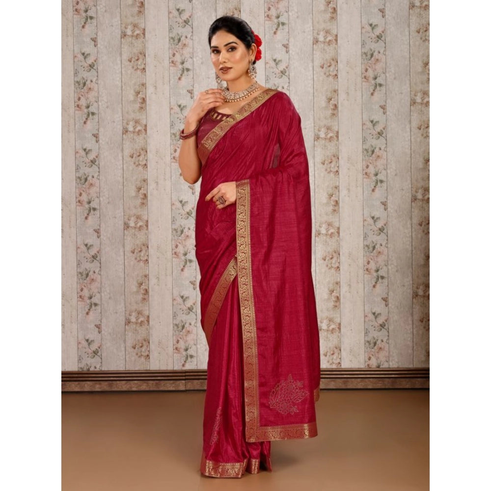 Shopper Beast Women's Vichitra Swiroshki Butta Saree With Unstitched Blouse (Maroon, 5-6 Mtrs)