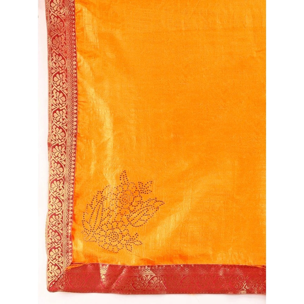 Shopper Beast Women's Vichitra Swiroshki Butta Saree With Unstitched Blouse (Yellow, 5-6 Mtrs)