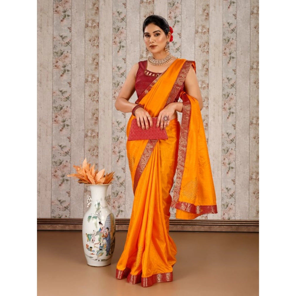 Shopper Beast Women's Vichitra Swiroshki Butta Saree With Unstitched Blouse (Yellow, 5-6 Mtrs)