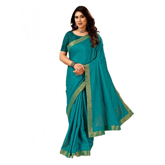 Shopper Beast Women's Vichitra Swiroshki Butta Saree With Unstitched Blouse (Teal Blue, 5-6 Mtrs)