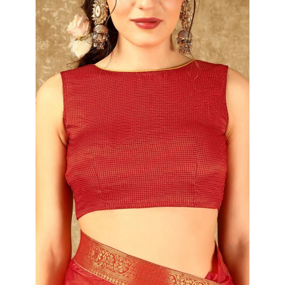 Shopper Beast Women's Vichitra Swiroshki Butta Saree With Unstitched Blouse (Red, 5-6 Mtrs)