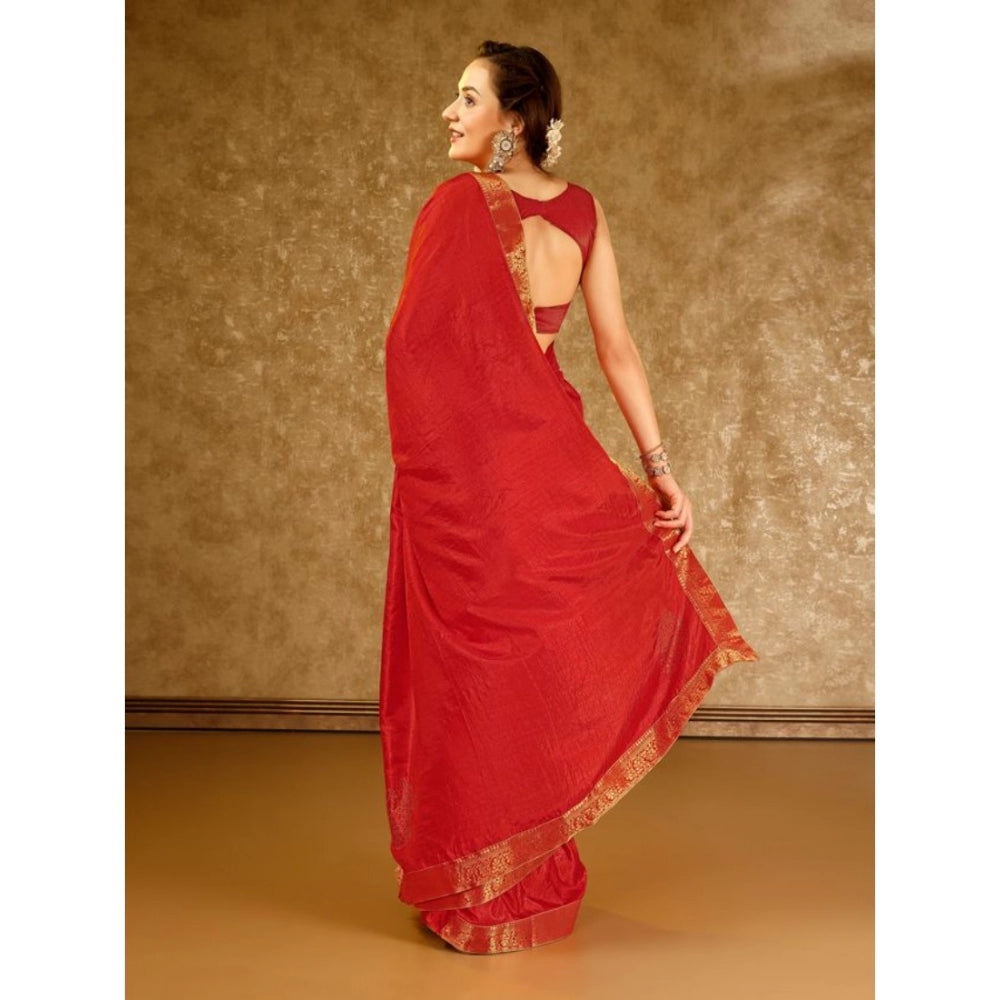 Shopper Beast Women's Vichitra Swiroshki Butta Saree With Unstitched Blouse (Red, 5-6 Mtrs)