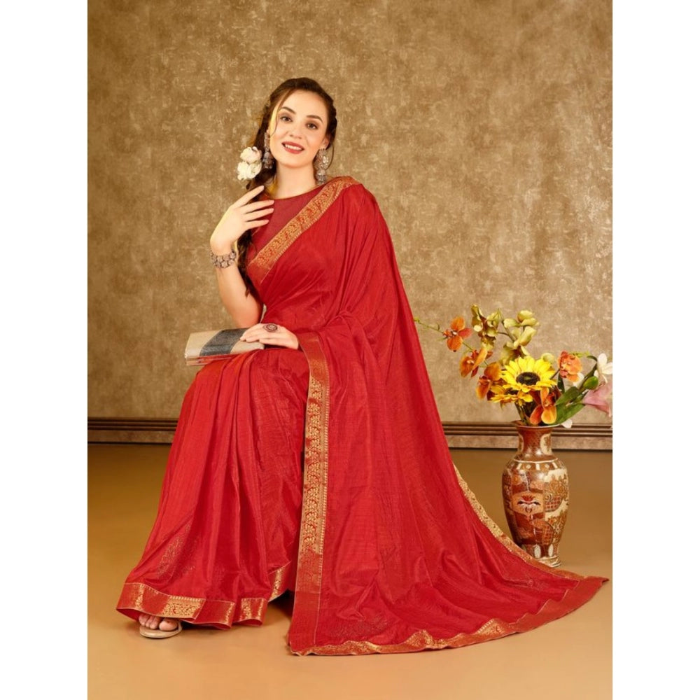 Shopper Beast Women's Vichitra Swiroshki Butta Saree With Unstitched Blouse (Red, 5-6 Mtrs)