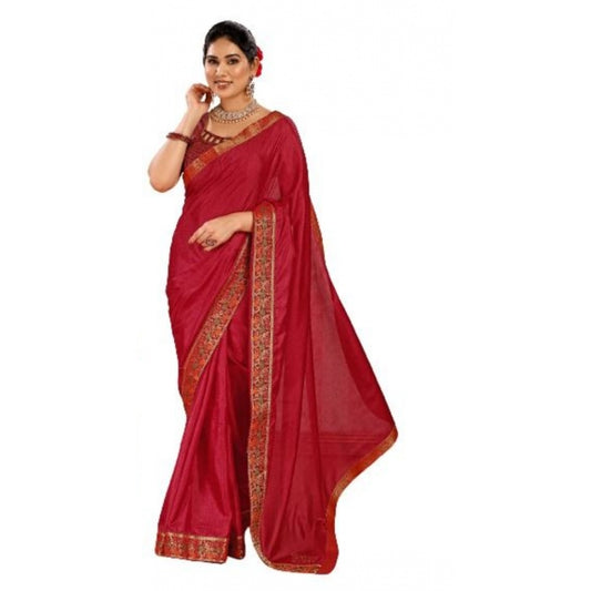 Shopper Beast Women's Vichitra Swiroshki Butta Saree With Unstitched Blouse (Maroon, 5-6 Mtrs)