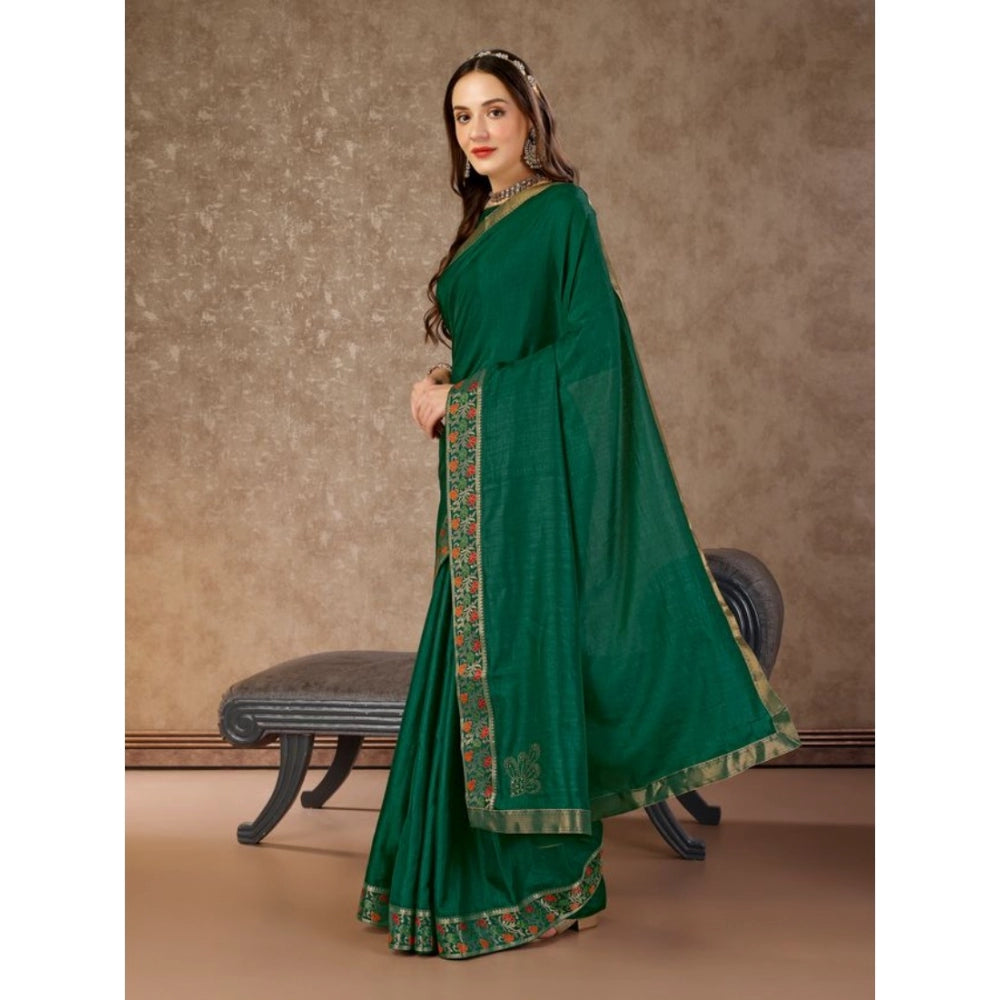 Shopper Beast Women's Vichitra Swiroshki Butta Saree With Unstitched Blouse (Green, 5-6 Mtrs)