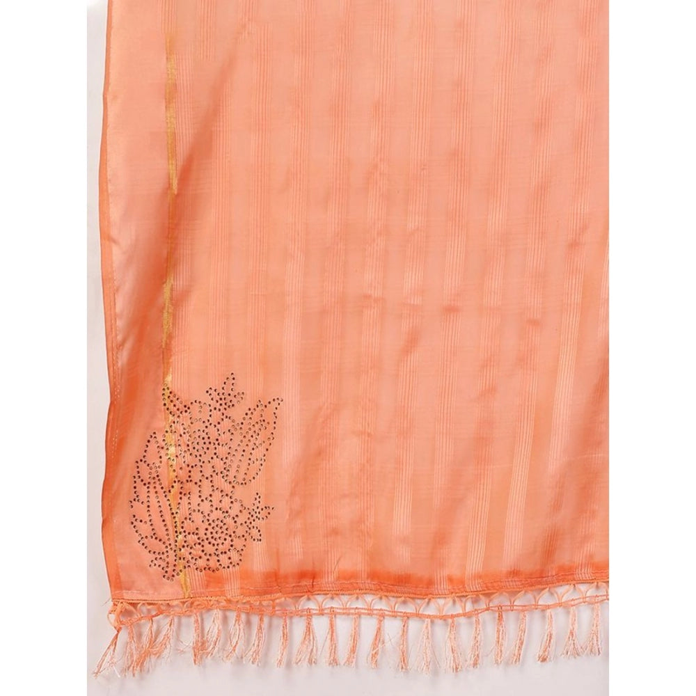 Shopper Beast Women's Chiffon Fabric Line Saree With Unstitched Blouse (Peach, 5-6 Mtrs)