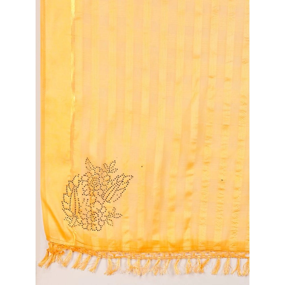 Shopper Beast Women's Chiffon Fabric Line Saree With Unstitched Blouse (Yellow, 5-6 Mtrs)