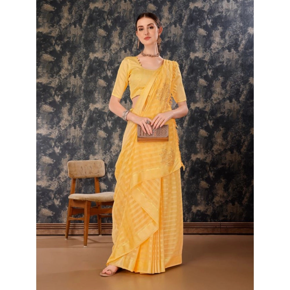 Shopper Beast Women's Chiffon Fabric Line Saree With Unstitched Blouse (Yellow, 5-6 Mtrs)