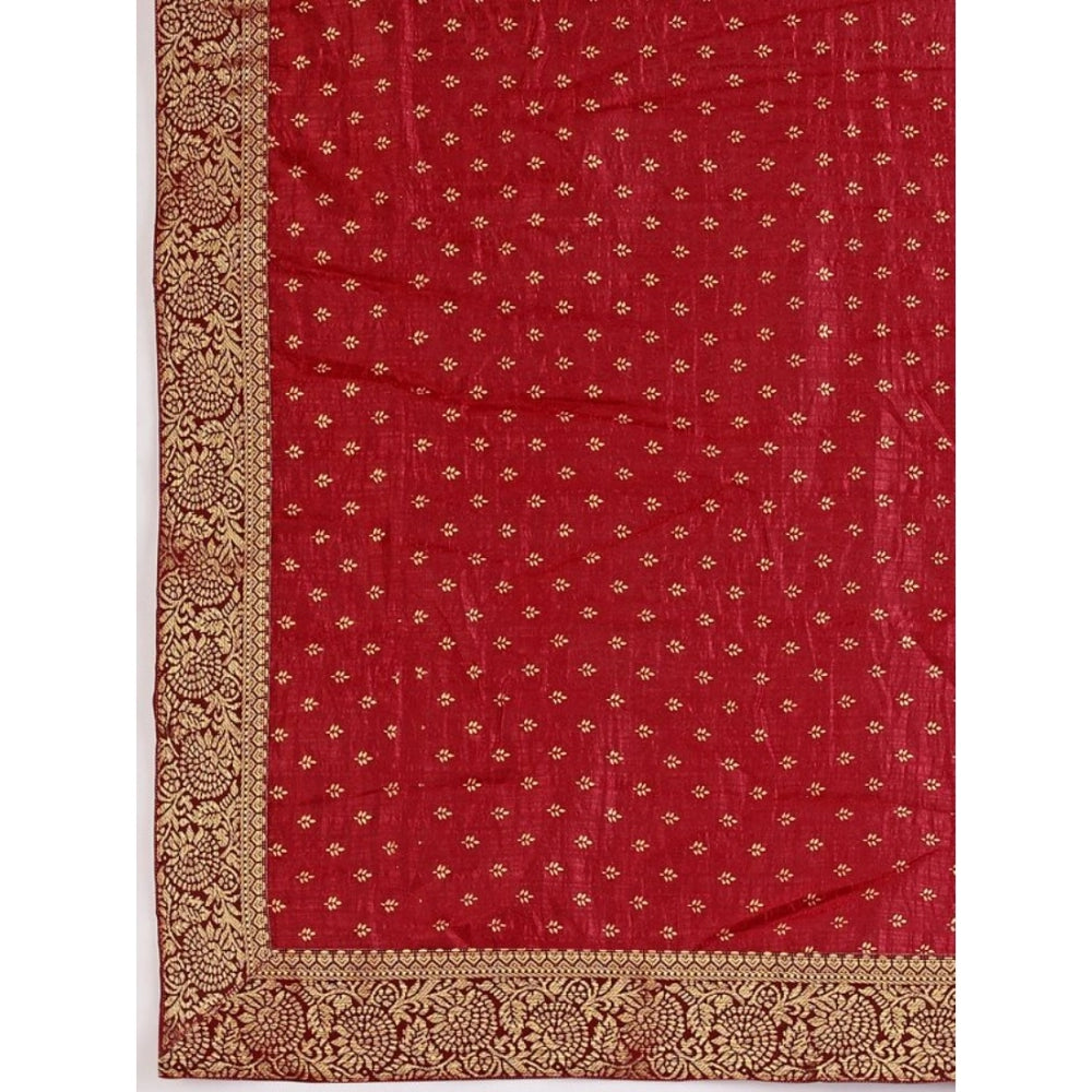 Shopper Beast Women's Vichitra Bandhani Saree With Unstitched Blouse (Maroon, 5-6 Mtrs)