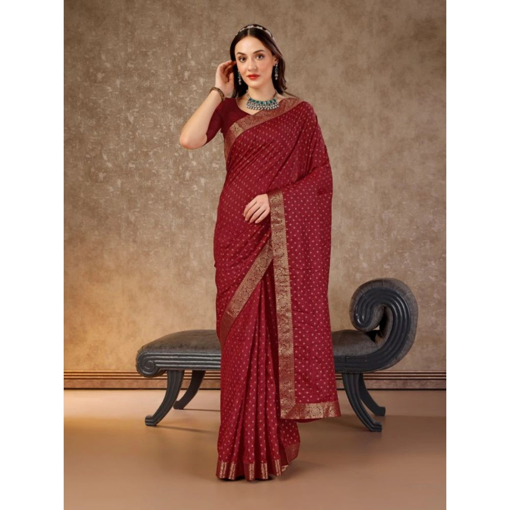 Shopper Beast Women's Vichitra Bandhani Saree With Unstitched Blouse (Maroon, 5-6 Mtrs)