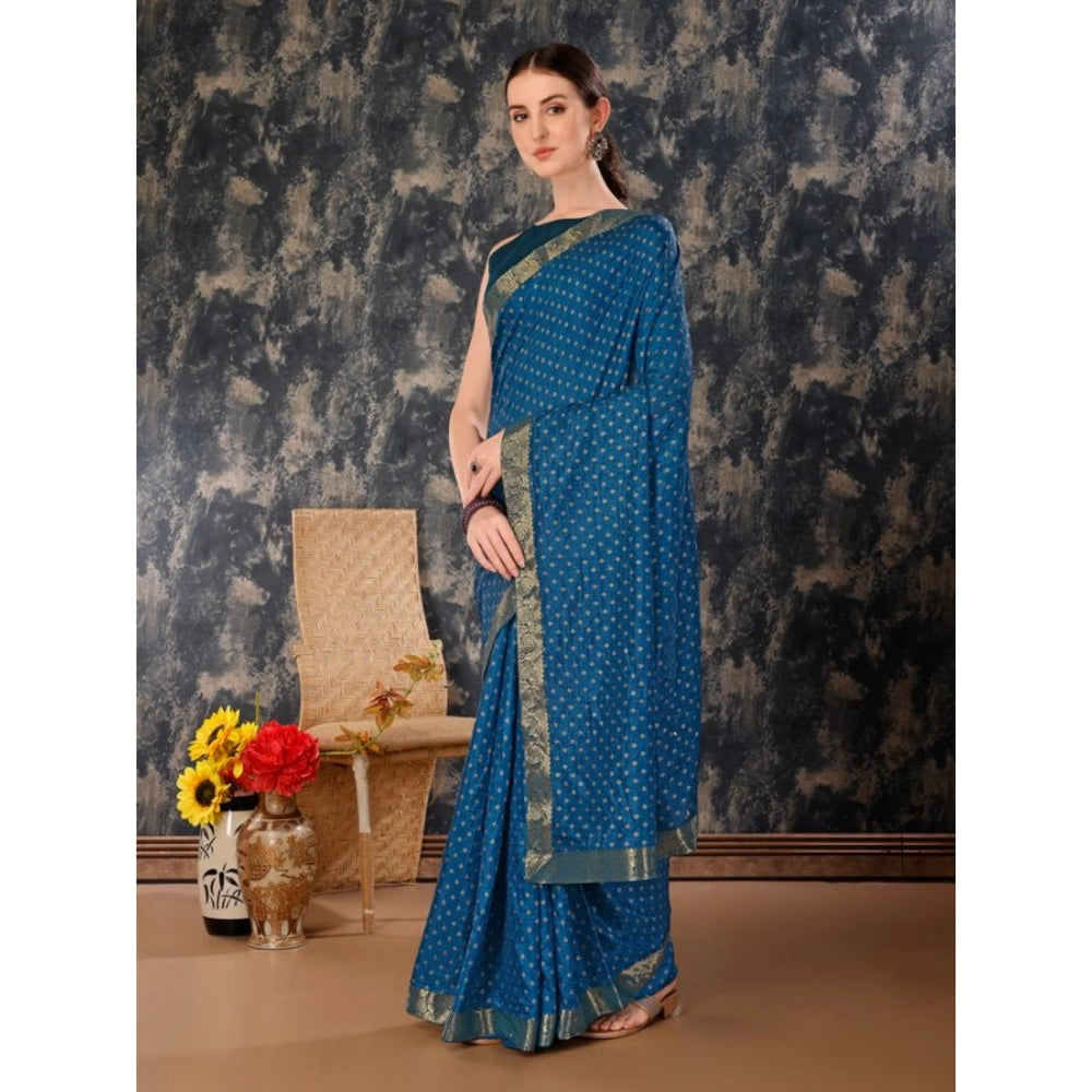 Shopper Beast Women's Vichitra Bandhani Saree With Unstitched Blouse (Blue, 5-6 Mtrs)