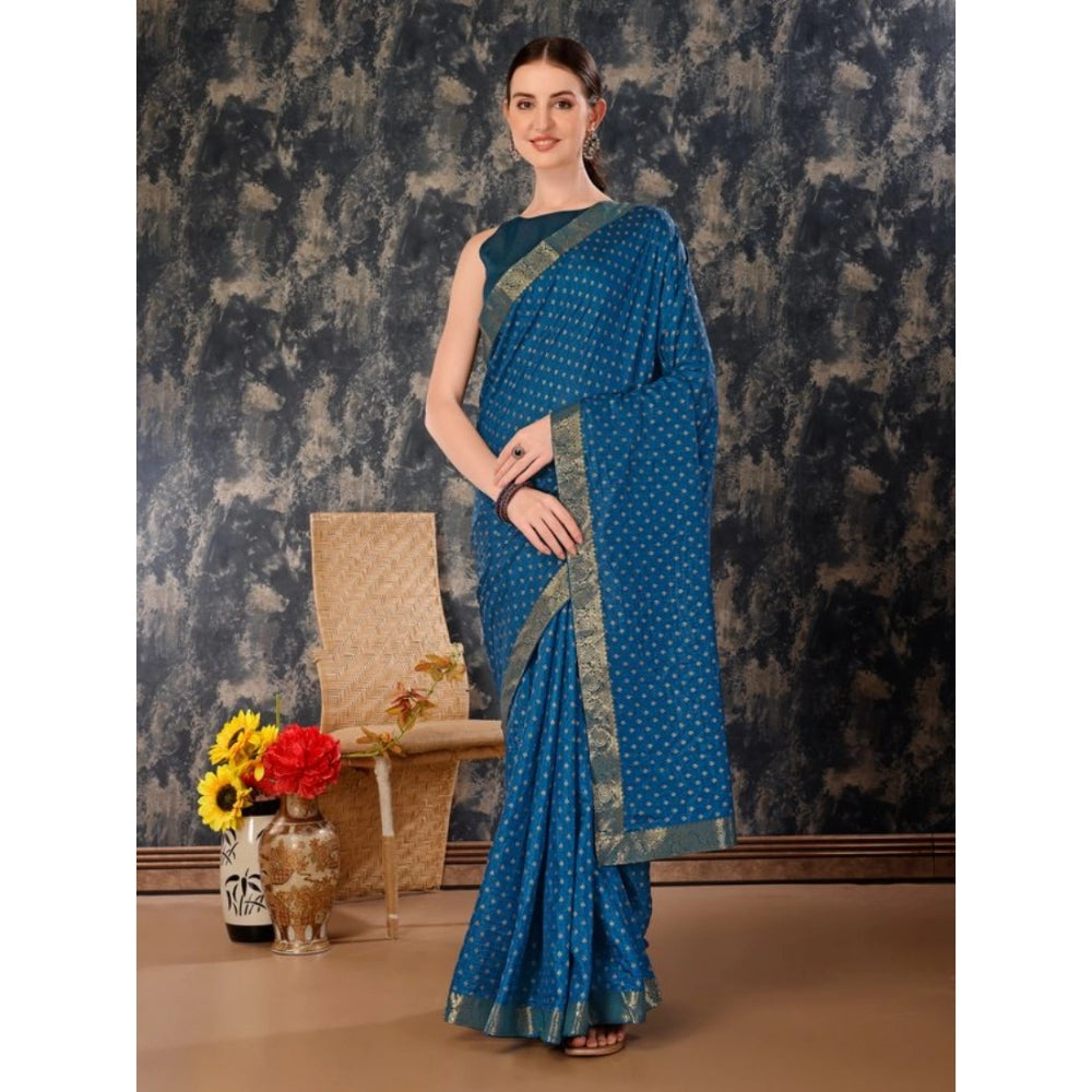 Shopper Beast Women's Vichitra Bandhani Saree With Unstitched Blouse (Blue, 5-6 Mtrs)