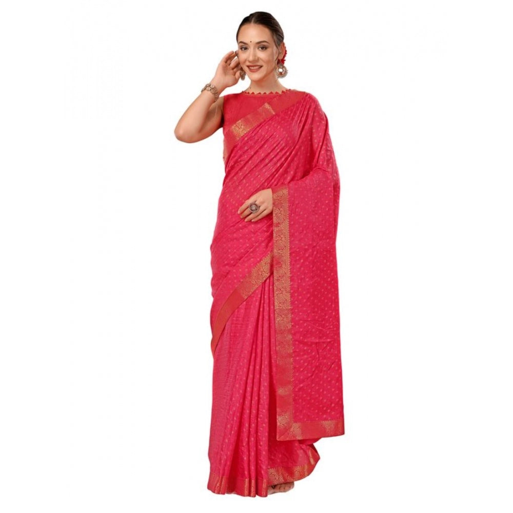 Shopper Beast Women's Vichitra Bandhani Saree With Unstitched Blouse (Pink, 5-6 Mtrs)