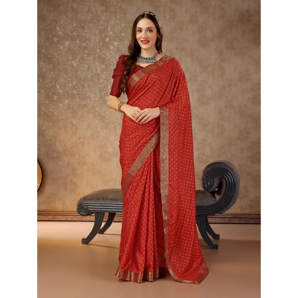 Shopper Beast Women's Vichitra Bandhani Saree With Unstitched Blouse (Maroon, 5-6 Mtrs)