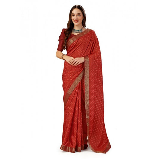 Shopper Beast Women's Vichitra Bandhani Saree With Unstitched Blouse (Maroon, 5-6 Mtrs)