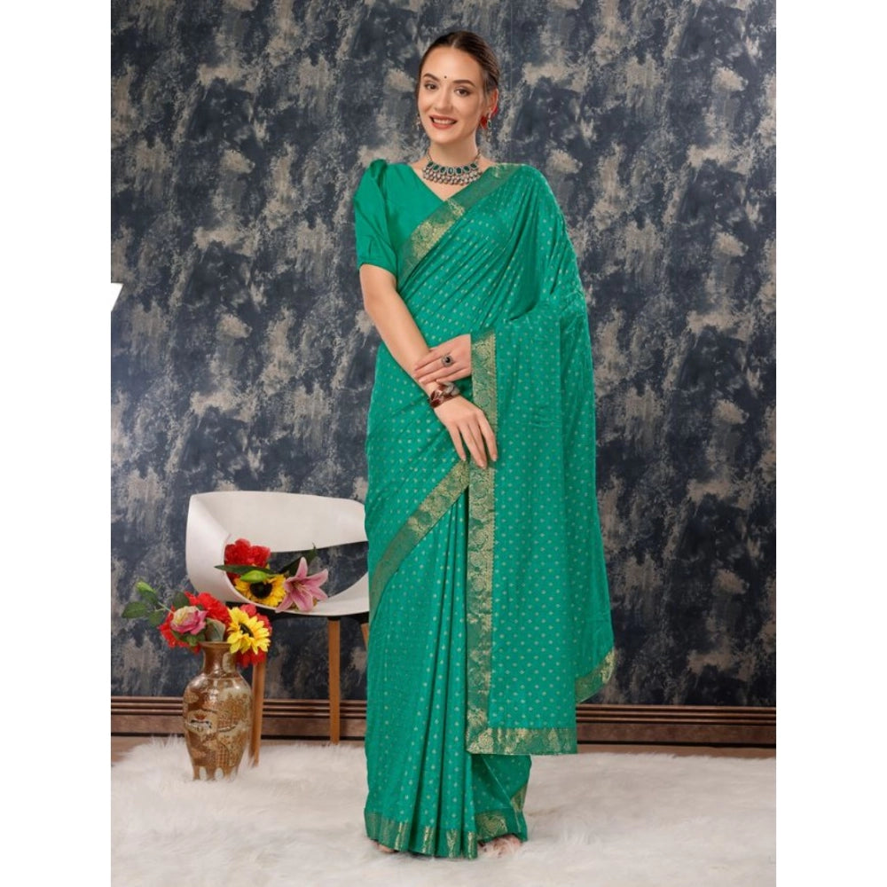 Shopper Beast Women's Vichitra Bandhani Saree With Unstitched Blouse (Rama Green, 5-6 Mtrs)