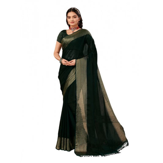 Shopper Beast Women's Chiffon Fabric Plain Saree With Unstitched Blouse (Green, 5-6 Mtrs)