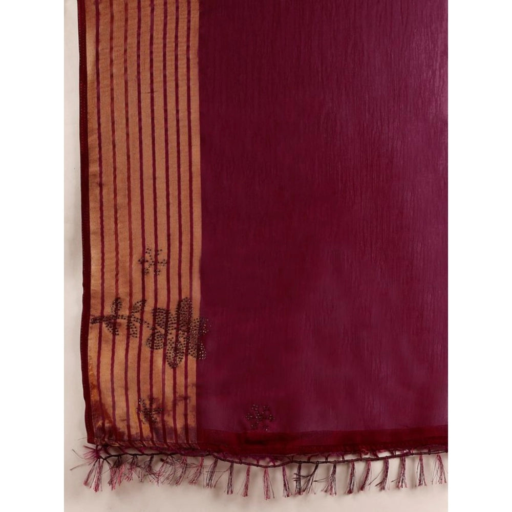 Shopper Beast Women's Chiffon Fabric Plain Saree With Unstitched Blouse (Wine, 5-6 Mtrs)