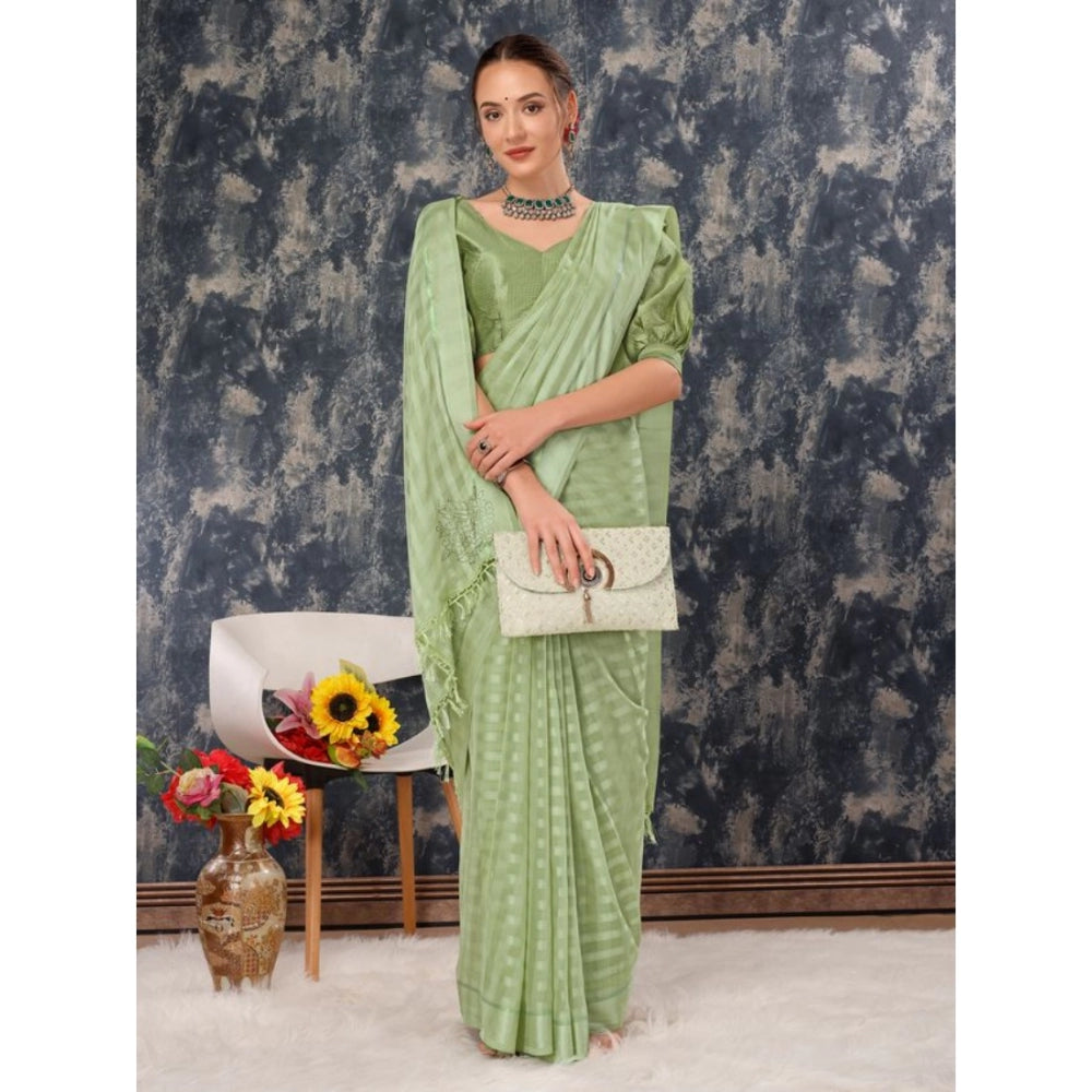 Shopper Beast Women's Chiffon Fabric Line Saree With Unstitched Blouse (Green, 5-6 Mtrs)