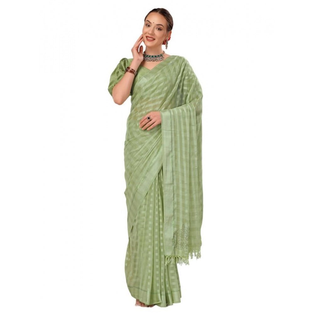 Shopper Beast Women's Chiffon Fabric Line Saree With Unstitched Blouse (Green, 5-6 Mtrs)