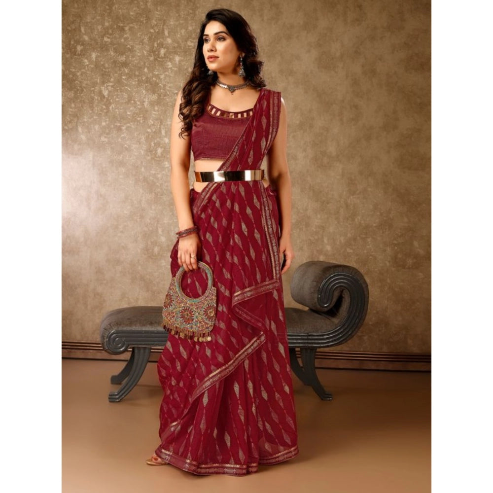 Shopper Beast Women's Zomto Laheriya Saree With Unstitched Blouse (Maroon, 5-6 Mtrs)