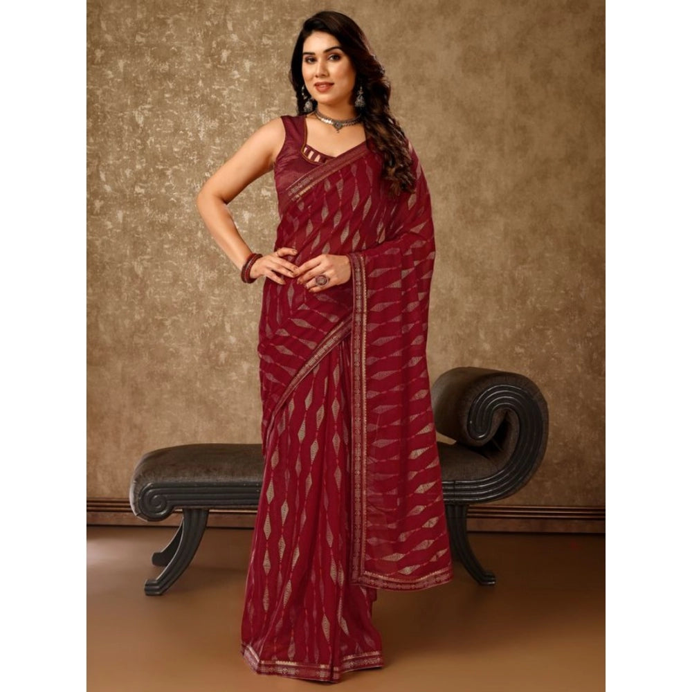 Shopper Beast Women's Zomto Laheriya Saree With Unstitched Blouse (Maroon, 5-6 Mtrs)