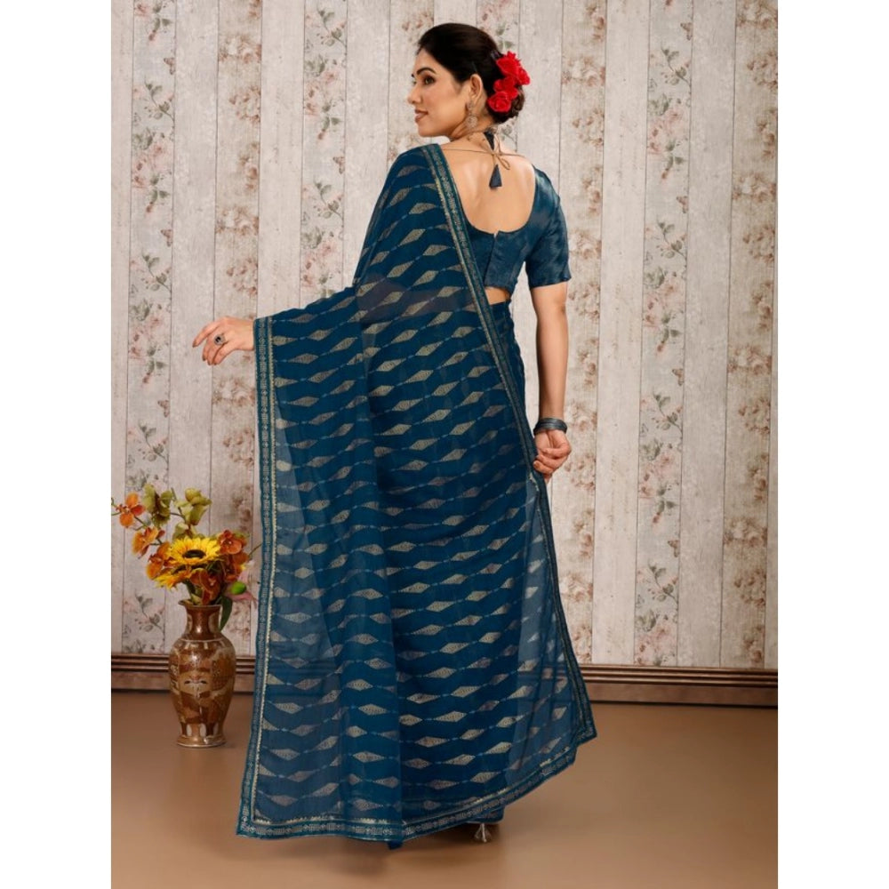 Shopper Beast Women's Zomto Laheriya Saree With Unstitched Blouse (Blue, 5-6 Mtrs)