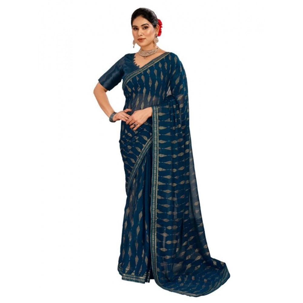 Shopper Beast Women's Zomto Laheriya Saree With Unstitched Blouse (Blue, 5-6 Mtrs)