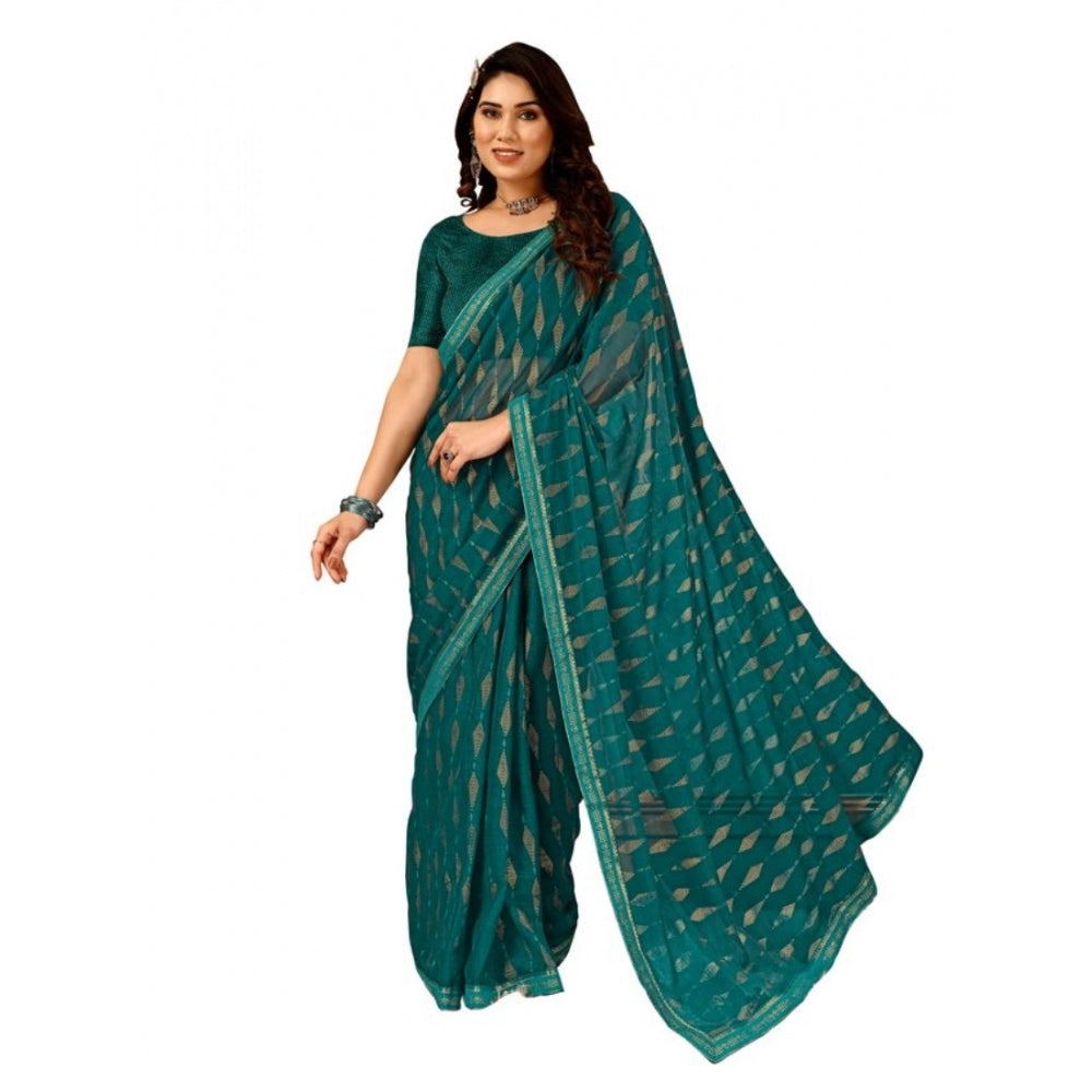 Shopper Beast Women's Zomto Laheriya Saree With Unstitched Blouse (Teal Blue, 5-6 Mtrs)