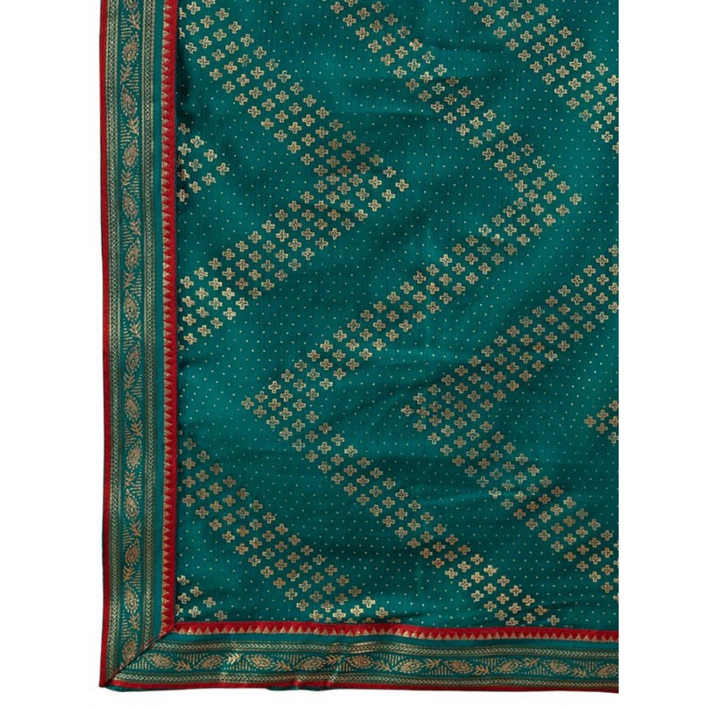 Shopper Beast Women's Zomto Zig Zag Saree With Unstitched Blouse (Teal Blue, 5-6 Mtrs)