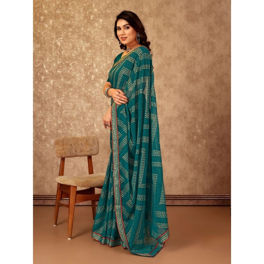 Shopper Beast Women's Zomto Zig Zag Saree With Unstitched Blouse (Teal Blue, 5-6 Mtrs)